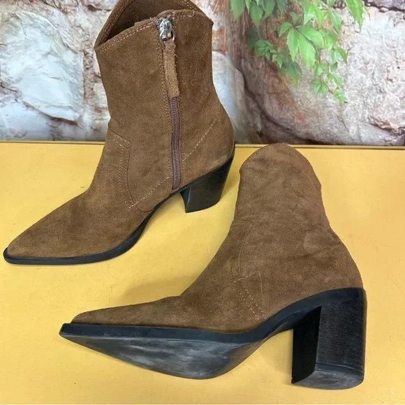 ZARA Brown Split Leather Cowboy Boots, 38 - Picture 10 of 11